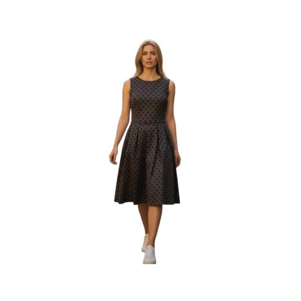SANS SOUCI GRAY AND BLACK POLKA-DOT SKATER DRESS SZ.M EUC.